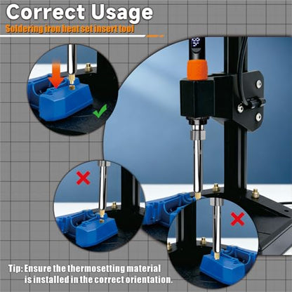 CS901 Heat Set Insert Tool Kit, 90W Digital Soldering Iron with 180-500℃ LCD Temp & Threaded Inserts M2 M2.5 M3 M4 M5 M6 M8 for Plastic 3D Printing, Compatible with Heat Set Tasks