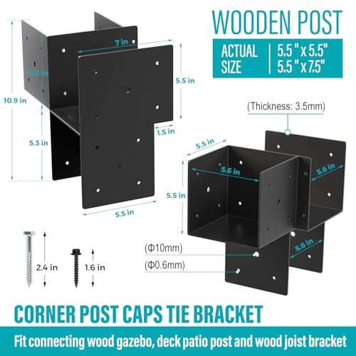 2 Pack 6x6 Heavy Duty Corner Post Cap Tie Bracket for Gazebo, Deck - size: Corner 6"x6"(Actual 5.5"x5.5")
