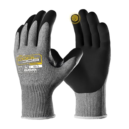 COOLJOB ANSI A7 Cut Resistant Gloves - 1/3/12 Pairs, Nitrile Rubber Dipped Safety Work Gloves with Reinforced Thumb, Non Slip, Breathable, Touchscreen, for Fishing, Gardening, Grey Small - size: Small, style: A7 Pack of 1