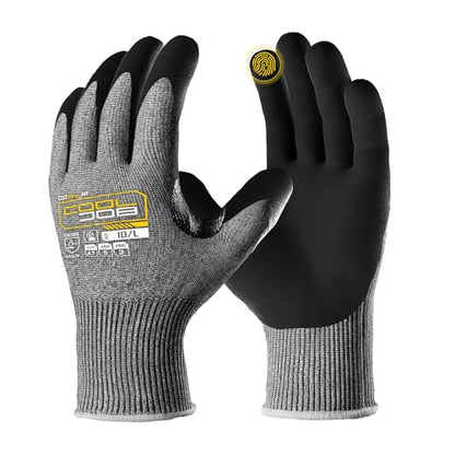 COOLJOB ANSI A7 Cut Resistant Gloves - 1/3/12 Pairs, Nitrile Rubber Dipped Safety Work Gloves with Reinforced Thumb, Non Slip, Breathable, Touchscreen, for Fishing, Gardening, Grey Large - size: Large, style: A7 Pack of 1