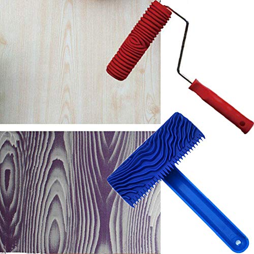 TINTON LIFE® 2Pcs Rubber 7" Empaistic Wood Pattern Painting Roller + 3.9" Graining Painting Tool with Handle