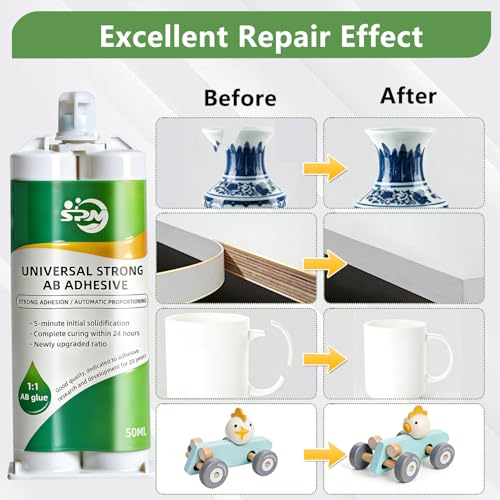 SPMG Clear Epoxy Glue Heavy Duty - 5-Min Fast Cure Syringe Epoxy Resin Adhesive for Metal, Plastic, Wood, Ceramic, Glass - Waterproof & Heat Resistant Glue for DIY Crafts & Household Repairs