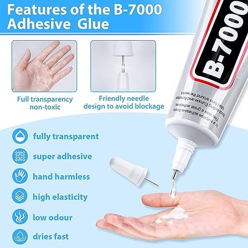 Cruzix B-7000 Super Adhesive Glue, Industrial Strength B7000 Glues Paste for Rhinestones Crafts, Clothes Shoes, Fabric, Jewelry Making, Cell Phones, Tablet, Wood, Rubber, Leather (2x50 ml/1.68 oz)