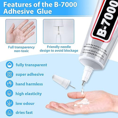 Cruzix B-7000 Super Adhesive Glue, Industrial Strength B7000 Glues Paste for Rhinestones Crafts, Clothes Shoes, Fabric, Jewelry Making, Cell Phones, Tablet, Wood, Rubber, Leather (2x50 ml/1.68 oz)