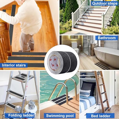 BOMEI PACK Anti Slip Traction Tape,2 Inch x 16.5 Ft,Heavy Duty Non Slip Tape,Grip Tape for Stairs, Tread Step, Indoor & Outdoor Use,Waterproof Stairs Non Skid Treads (Black) - color: Black