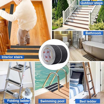 BOMEI PACK Anti Slip Traction Tape,2 Inch x 16.5 Ft,Heavy Duty Non Slip Tape,Grip Tape for Stairs, Tread Step, Indoor & Outdoor Use,Waterproof Stairs Non Skid Treads (Black) - color: Black