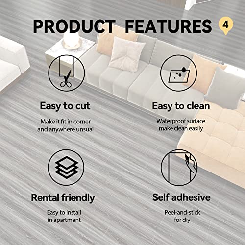 Woodgrain Vinyl Floor Roll, 11.8" x 394", Quick‑Apply Peel & Stick - color: Grey, size: 394"*11.8"