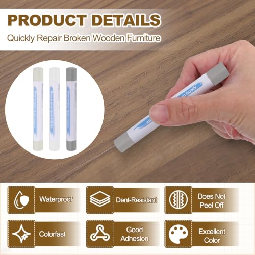 PATIKIL 3Pcs Wood Furniture Repair Marker with Scraper, 3 Colors-1 - color: Grayish White/White Oak/Silver Gray