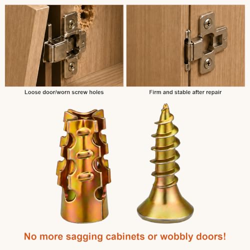 50pcs Hinge Repair Screws & 50pcs Expansion Anchors, Premium Short Expansion Screw Set for Cabinet Door Suitable for Wood Concrete Tile and More