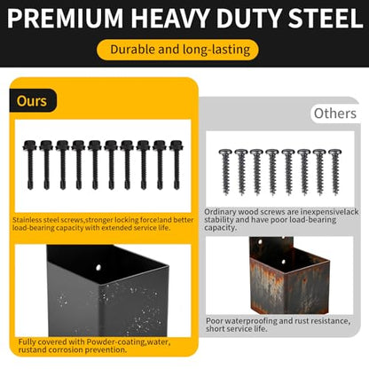 HANBENTYTEX 1Pac 4x4 Pergola Post Top Rafter Bracket kit,Heavy Duty 14 Gauge Pavilion Bracket Actual for 3.5”x3.5” Square Wood Post,DIY Wood Beam Contector Bracket with Screws for Porch,Log Cabin