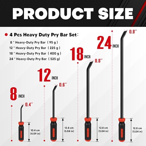C&T 4-Piece Heavy Duty Pry Bar Set (8",12",18",24"), Mechanic Hand Tools