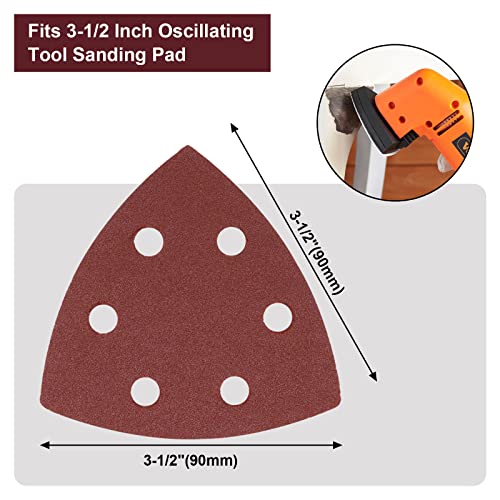 120 Pcs Triangle Sanding Pads, 120 Grits Detail Sander Sandpaper Hook and Loop Sanding Sheet,3.54"(90mm) Triangular Sandpaper for 3.5" Oscillating Multi Tool - size: 120 Grit, style: Hole