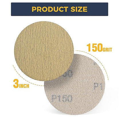 S SATC 50PCS 3 Inch Hook and Loop Sanding Disc 150 Grit Sanding Discs for Random Orbital Sander Aluminum Oxide Sandpaper Discs for Woodworking Automotive Metal - style: 150Grit 50 pack
