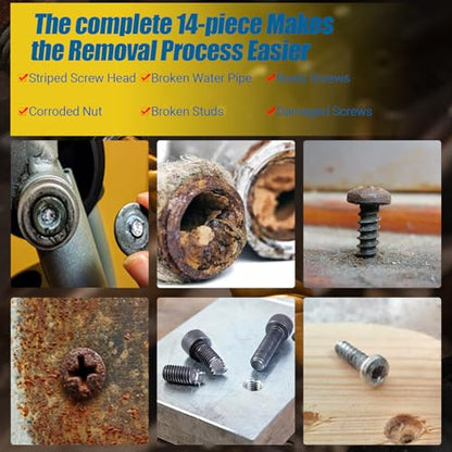 14PCS Easy Out Screw Extractor Set and Left-Hand Drill Bit Set - size: 14 Pieces
