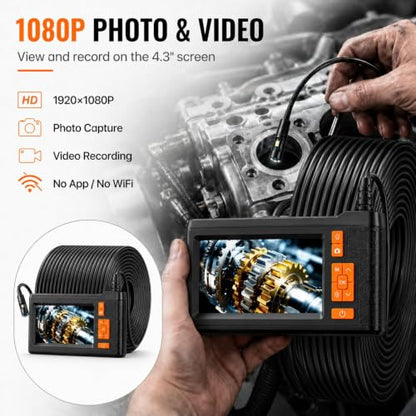 Dual Lens Borescope Camera 50FT with 4.3'' HD Screen, 1080P Photo Video - size: 4.3''Dual Lens 50FT