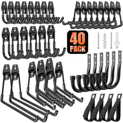 40-Pack Garage Hooks for Storage & Hanging Items, Save Space - color: 40 Pack Black