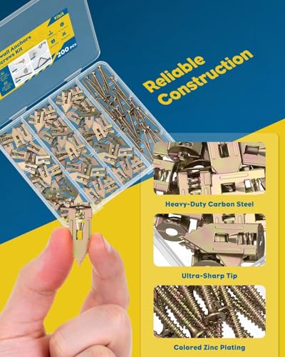 Vibit Self Drilling Drywall Anchors, Heavy Duty Wall Anchors for Drywall, Metal Dry Wall Anchors and Screws Kit, Carbon Steel Sheetrock Anchors with #6 x 1 3/8" Screws, Picture Hanging Kit, 200 Pcs - size: 200 Pcs