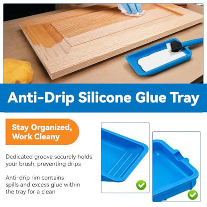 Wood Glue Applicator Kit, Silicone Glue Brush, Glue Tray & Glue Spreader