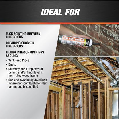 DAP 7079818854 High Heat Mortar Fire Stop Caulk, No Size, Black- Pack of 2 - size: 10 Fluid Ounces- Pack of 2