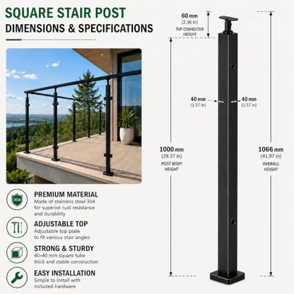 42-Inch Glass Railing Corner Post, 40mm, Black (LIUCHONGYANG99) - size: 40MM*40MM, style: BLACK-Corner Post