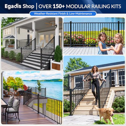 Egadis 3 Pack 42 in x 8 ft Modular Aluminum Porch and Deck Railing Kit - color: Level 8ft - 3Pack