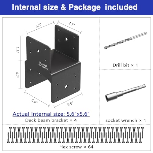 Post Anchor Connector,Stainless Steel Beam Anchor Connector, Post Base Bracket for Supporting Wood Beams,Post to Beam (4Pack, P6x6-B(6x6/6x8)) - size: P6x6-B(6x6/6x8)