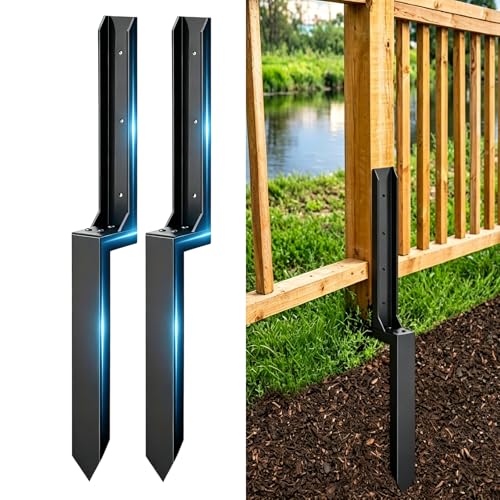 2 Pack Fence Post Repair Kit, 4x4 Post Base for Fixing Leaning or Broken 4x4 & 6x6, Heavy Duty Steel Ground Spike Anchor, No Dig Drive-in Support for Yard, Garden & Fence