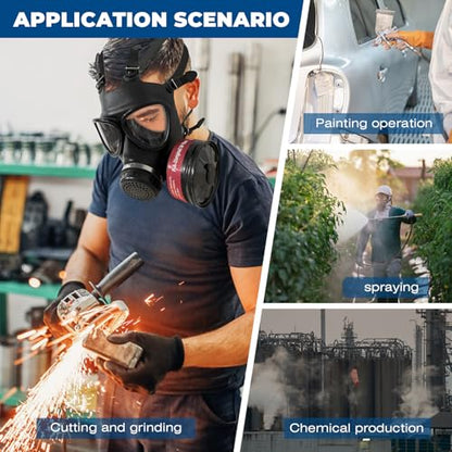 Reusable Full Face Cover Set,Used for Spray Paint,Chemical,Epoxy Resin,Industrial,Grinding and Other Work Protection