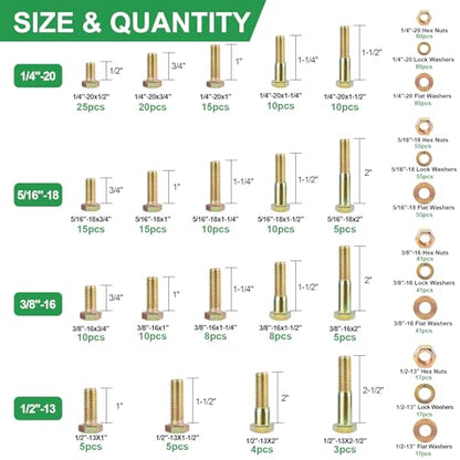 FOLIV 772PCS Grade 8 Bolt Assortment Kit, Heavy Duty Bolts and Nuts Kit, 1/4-20 5/16-18 3/8-16 1/2-13 SAE Sizes Included (Upgraded Package) - size: 772PCS 1/4-20 5/16-18 3/8-16 1/2-13