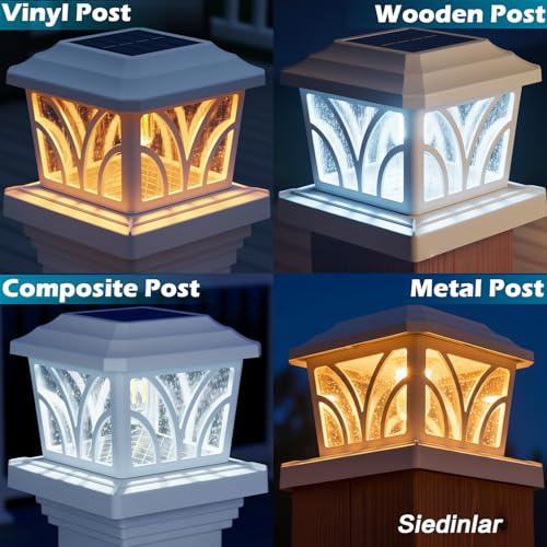 SIEDiNLAR Solar Post Cap Lights Outdoor Aluminum Glass 2 Modes 4 Pack White - color: White, size: 4 Pack
