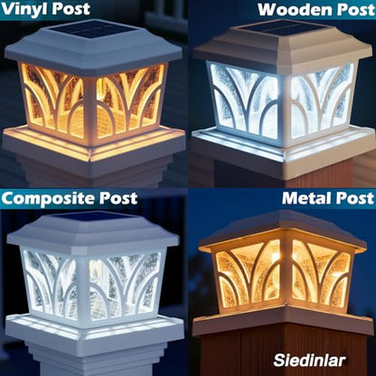 SIEDiNLAR Solar Post Cap Lights Outdoor Aluminum Glass 2 Modes 4 Pack White - color: White, size: 4 Pack