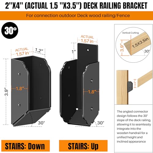 Deck Railing 30° Stair Connectors for 2"x4" (Actual 1.5"x3.5"),24 Pack - size: Angle 30°