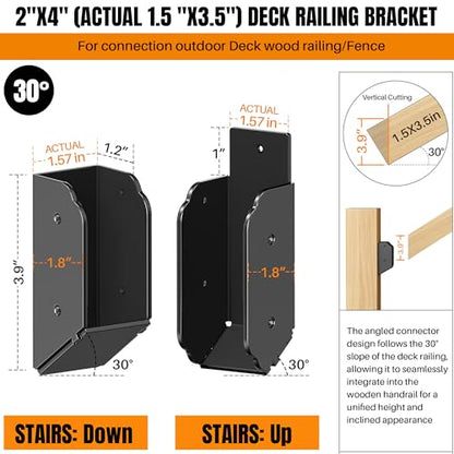 Deck Railing 30° Stair Connectors for 2"x4" (Actual 1.5"x3.5"),4 Pack - size: Angle 30°