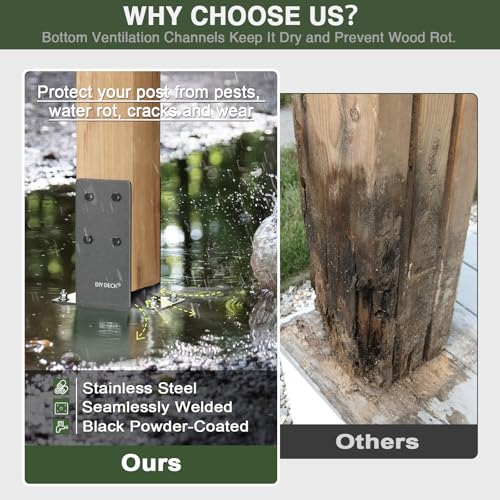 4x4 Wood Post Base (Internal Size 3.6" x3.6 ) Heavy Duty Stainless Steel Powder-Coated Post Anchor with Air Flow Channel Fence Post Anchor Base for Deck Railing, Pergolas, Fence Pillar, 1Pack - size: 4x4, style: 1Pack