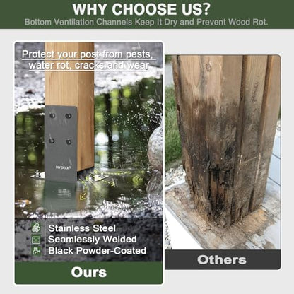 4x4 Wood Post Base (Internal Size 3.6" x3.6 ) Heavy Duty Stainless Steel Powder-Coated Post Anchor with Air Flow Channel Fence Post Anchor Base for Deck Railing, Pergolas, Fence Pillar, 1Pack - size: 4x4, style: 1Pack