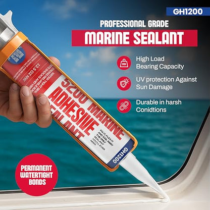 GH1200 5200 Marine Sealant White - 12.5 Oz Smoothly Dispenses Marine Adhesive with Caulk - Above & Under Water Sealant - Marine Glue Waterproof & UV Resistant - Fast Curing Permanent Seals - style: 12.5 Oz White
