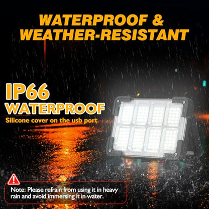 120W Solar Rechargeable 144 LED Work Light, 10000LM Flood Light - color: Black