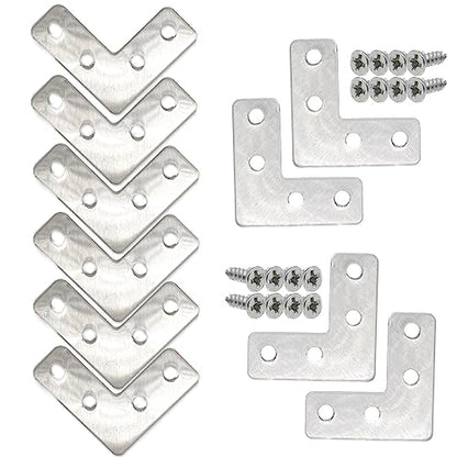 20-Pack Stainless Steel L-Shape Corner Brace 1.6x1.6Inch for Wood - size: Silver 40x40 mm