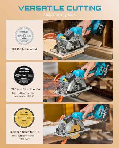 SEESII Brushless Cordless Circular Saw with 2×4.0Ah Batteries & Charger