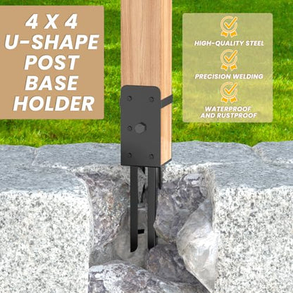 2 Pcs 4"x4" U-Shape Wet Concrete Fence Post Base(Actual 3.6"x3.6") - size: 4"x4‘