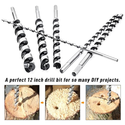 1/2 Inch x 12 Inch Long Ship Auger Drill Bit Set for Wood - size: 1/2"x12"