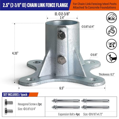 4Pack 2-1/2"(Actual: 2-3/8" OD) Chain Link Fence Post Base Flange Bracket Galvanized - size: 2 1/2"