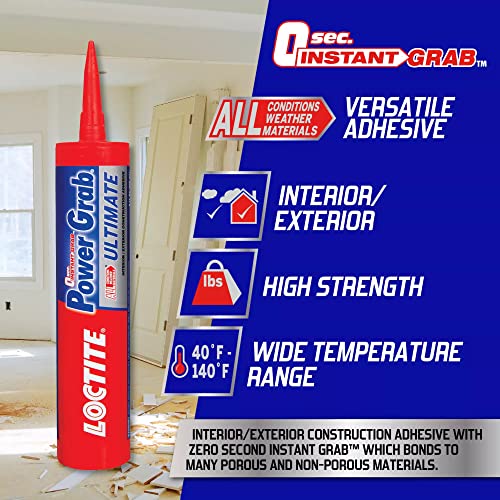 Loctite Power Grab Ultimate Construction Adhesive, 9 fl oz Cartridge, 1 Pack - Versatile High Strength, Wide Temperature Range Construction Glue - size: 9 fl oz Cartridge