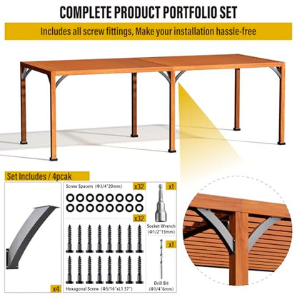 Heavy Duty 45 Degree Angle Support Bracket 4"×4" (Actual: 3.2"×3.2") Wood Beam Support Hardware Degree Post Bracket for Gazebos Pagola Porches 4Pcs - size: 4"×4"