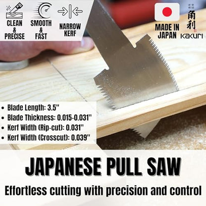 KAKURI Azebiki Japanese Pull Saw 3.5" Double-Edged Blade for Rip & Crosscut