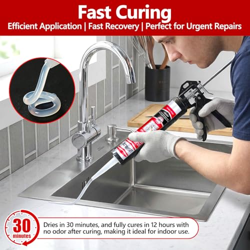LISRUX Advanced Clear Silicone Caulk for Kitchen & Bathroom,10 fl oz Cartridge,12 Pack,100% Waterproof RTV Silicone Sealant,Stronger Adhesion,Shrink & Crack Proof - color: Clear, size: 12P