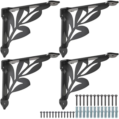 SELEWARE 4 Pack 8" Heavy Duty Shelf Brackets, Branch Decorative L Brackets - size: 8 Inch, style: Branch-4 pack