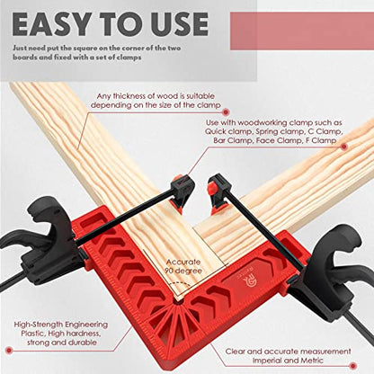Positioning Squares, 90 Degree Corner Clamp, Right Angle Clamp Woodworking Tool, Carpentry Squares, Carpenter Tool for Picture Frames, Cabinets or Drawers, Set of 6（3" 4"6"） - style: 2PCS 3'' + 2PCS 4'' + 2PCS 6''