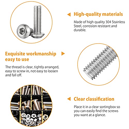 VIGRUE 197PCS 1/4-20 5/16-18 3/8-16 Button Head Cap Screw, SAE 12 Sizes Hex Cap Bolts Flat Washers Nuts Assortment Kit Machine Screws Set, 304 Stainless Steel - size: 197PCS 1/4-20 5/16-18 3/8-16 Button Head