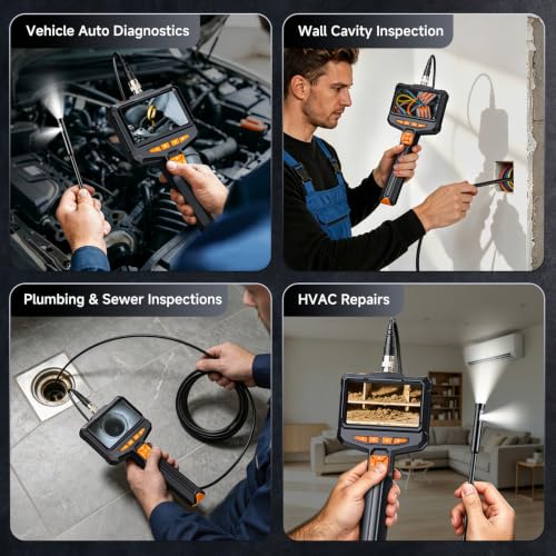 Dual Lens Borescope Camera with Light, 4.3" 1080P Handheld Endoscope - size: 4.3inch
